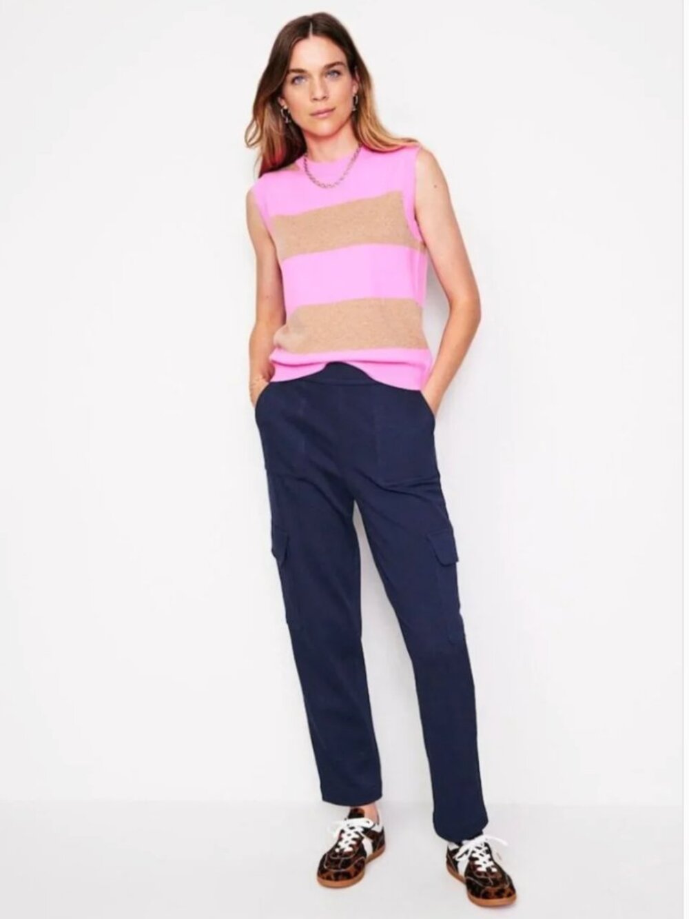 BODEN Navy Ponte Twill Tapered Trousers Size 8